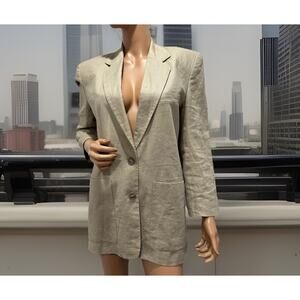 Classiques Blazer Large Linen Work Office Casual Size Small khaki